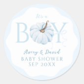 Blauwe pompoen Het is een Boy Modern Herfst Baby s Ronde Sticker (Voorkant)