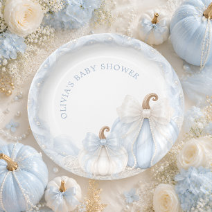 Blauwe Pompoen Strik Elegante Baby Shower Papieren Bordje
