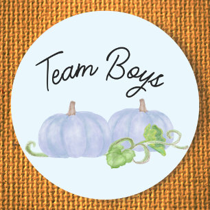 Blauwe pompoen tweeling gender onthullen Team Boys Ronde Sticker