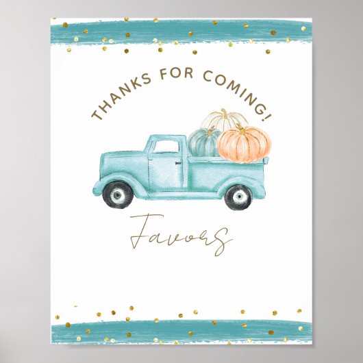 Blauwe Pompoenwagen Moderne Herfst Baby Shower Fav Poster (Voorkant)
