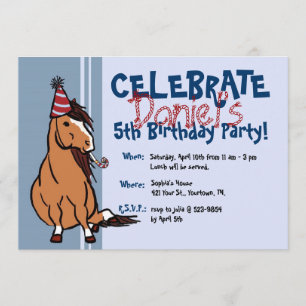 Blauwe Pony jongens 5e verjaardag Kaart