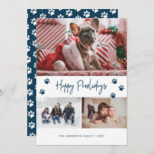 Blauwe poot afdrukken 3 Foto Collage Happy Pawlida Feestdagenkaart (Voorkant / Achterkant)