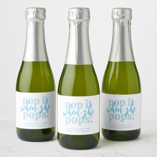 Blauwe Pop als ze Baby shower Pop Sparkling Wijnetiket (Flessen)