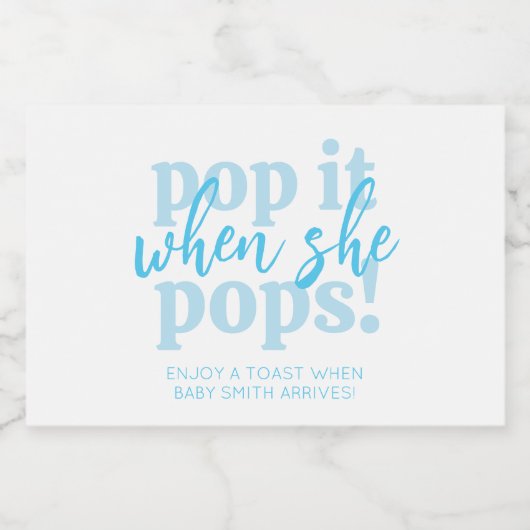 Blauwe Pop als ze Baby shower Pop Sparkling Wijnetiket (Enkel label)