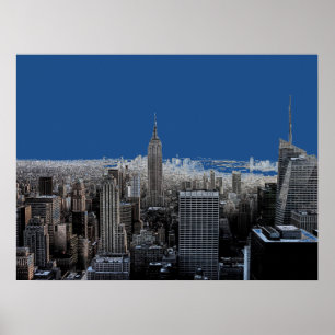 Blauwe Pop Art New York City avond Poster Print