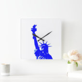 Blauwe Pop Kunstbeeld van Liberty Square Wallclock Vierkante Klok (Huis)