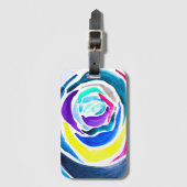 Blauwe pop roos waterverf bagagelabel (Voorkant (verticaal))