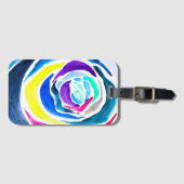 Blauwe pop roos waterverf bagagelabel (Voorkant (horizontaal))