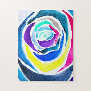 Blauwe pop roos waterverf legpuzzel