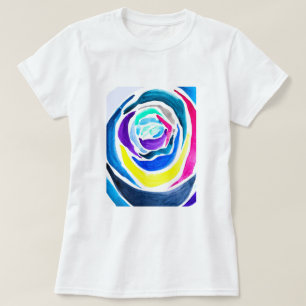 Blauwe pop roos waterverf t-shirt