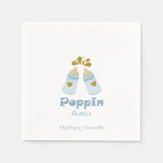 Blauwe Poppin Flessen Jongen Baby shower Servet (Voorkant)