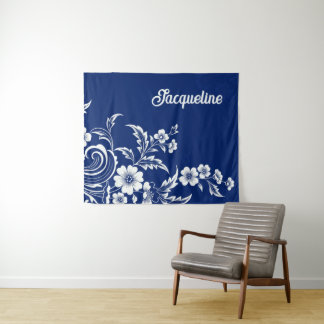 Blauwe porseleinen bloei wandkleed