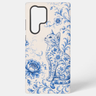 Blauwe Porseleinen Kat Bloemige Hoes voor Telefoon Samsung Galaxy Hoesje