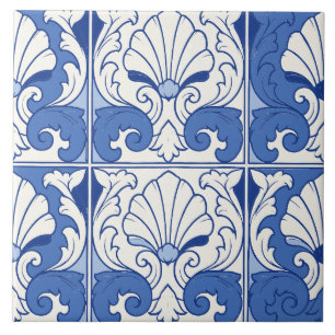 Blauwe Portugese Azulejo Schelp- en Rolwerktegel Tegeltje