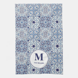 Blauwe Portugese Tiles Monogrammed Theedoek