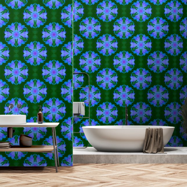 Blauwe Posies Behang (Badkamer)
