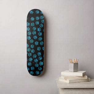 Blauwe poten, glitterpoten, blauw glitter, reuzenp skateboard