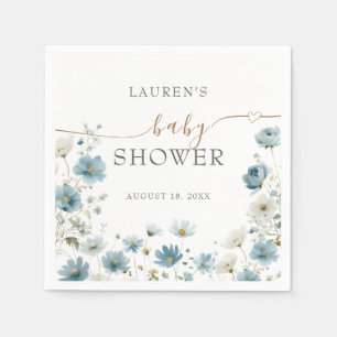 Blauwe Preppy Bloemen Waterverf Baby Shower Servet