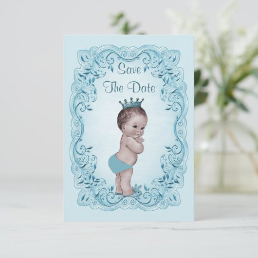 Blauwe Prins opslaan het Baby shower Datum Save The Date (Staand voorkant)
