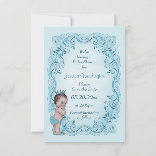 Blauwe Prins opslaan het Baby shower Datum Save The Date (Achterkant)
