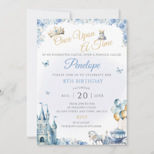 Blauwe prinses verjaardagsfeest nodigt sprookje ui kaart