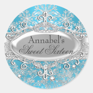 Blauwe Prinses Winter Wonderland Sweet 16 Sticker