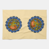 Blauwe punts omcirkelde ventilatorbladeren theedoek (Horizontaal)