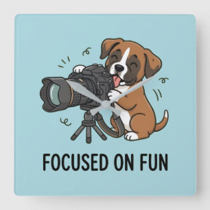Blauwe Puppyphotograaf Creatieve Hobby Decoratie Vierkante Klok