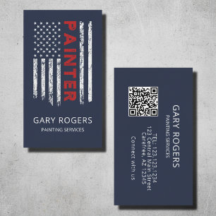 Blauwe QR-code-schilder Amerikaanse vlag Visitekaartje