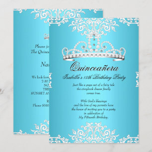 Blauwe Quinceanera 15e verjaardagsfeest Tiara 3 Kaart