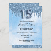 Blauwe quinceanera glitter elegant luxueus kaart (Voorkant / Achterkant)