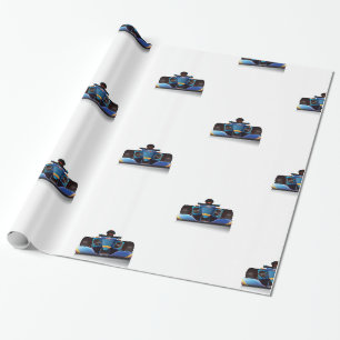 Blauwe Raceauto Cadeaupapier