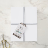 Blauwe raceauto grappig cadeaulabel (Met Touw)