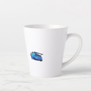 Blauwe raceauto latte mok