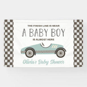 blauwe raceautobabyborrel spandoek