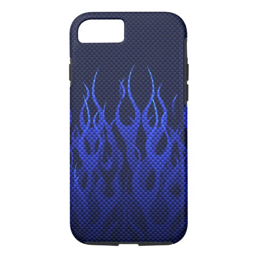 Blauwe Raceflames op Carbon Fiber Print Case-Mate iPhone Case (Achterkant)