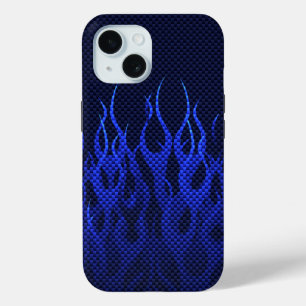 Blauwe Raceflames op Carbon Fiber Print