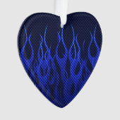 Blauwe Raceflames op Carbon Fiber Print Ornament (voorkant)