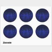 Blauwe Raceflames op Carbon Fiber Print Ronde Sticker (Vel)