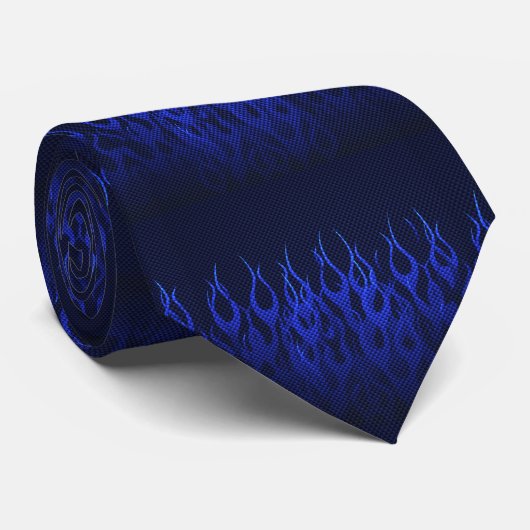 Blauwe Raceflames op Carbon Fiber Print Stropdas (Opgerold)