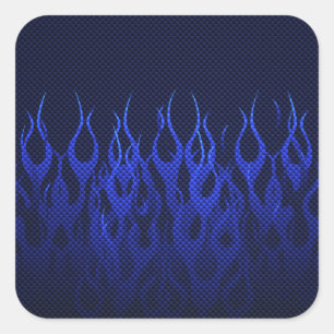 Blauwe Raceflames op Carbon Fiber Print Vierkante Sticker