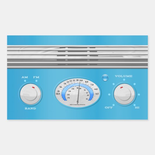 Blauwe  radio rechthoekige sticker (Voorkant)