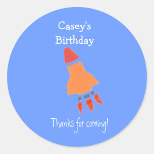Blauwe raket verjaardag favor label