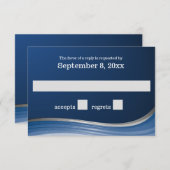 Blauwe reactie op de staalgolf RSVP kaartje (Voorkant / Achterkant)