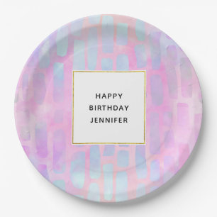 Blauwe rechthoekvormen op roze achtergrond Birthda Papieren Bordje