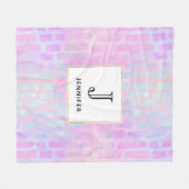 Blauwe rechthoekvormen op roze achtergrondmonogram fleece deken (Voorkant (Horizontaal))