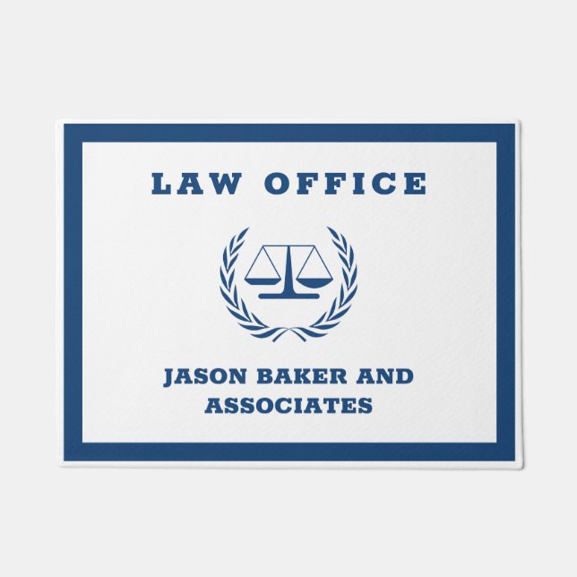 Blauwe rechtsschaal deurmat (Voorkant)