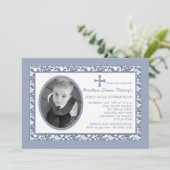 Blauwe reflectie foto uitnodiging (Staand voorkant)