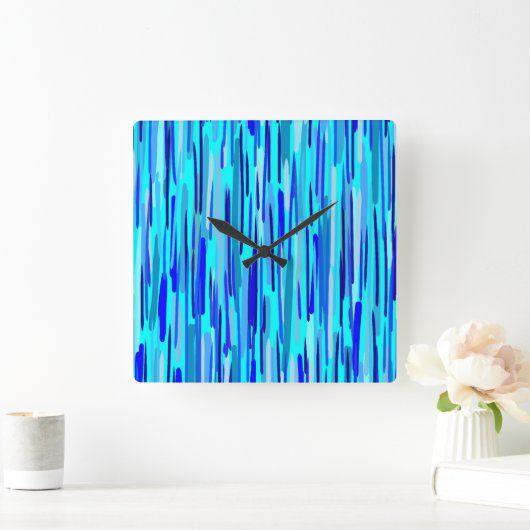 Blauwe Regen druppels Abstract Vierkante Klok (Huis)