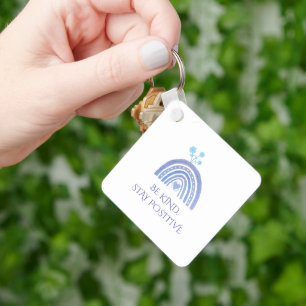 Blauwe regenboog met bloem sleutelhanger